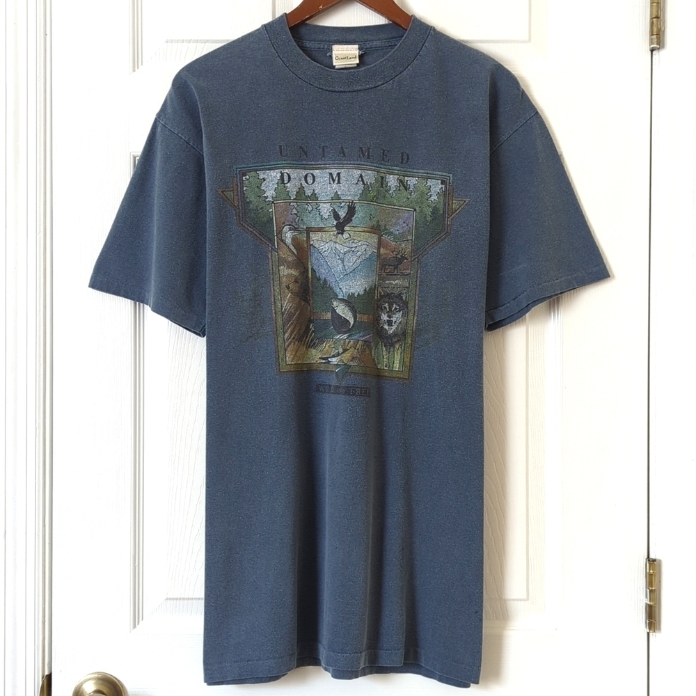 Great Land 90's Vintage Untamed Domain Short Sleeve Crewneck T-shirt Blue Large
